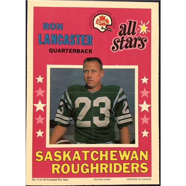 1971 O-PEE-CHEE CFL POSTER - RON LANCASTER (HOF)