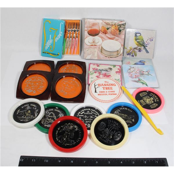 LOT OF VINTAGE COASTERS ETC