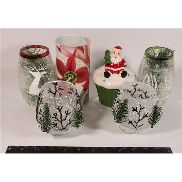 LOT OF CHRISTMAS THEMED GLASS ITEMS