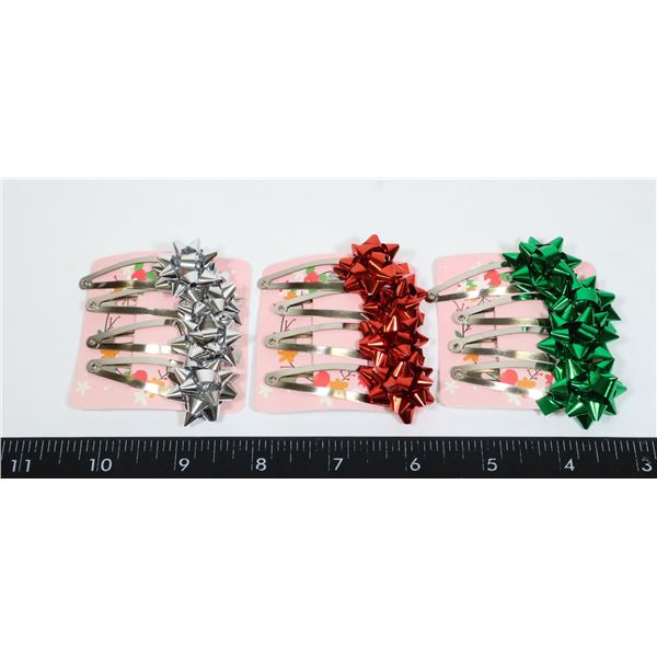 NEW 12PC CHRISTMAS BOW SNAP CLIP HAIR CLIPS
