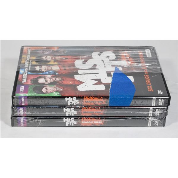 MISFITS SEASONS 1-3 ON DVD. 2 AND 3 ARE NEW SEALED