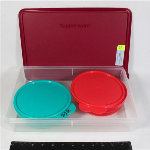 THREE LIDDED TUPPERWARE CONTAINERS