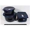 Image 1 : THREE BLUE TUPPERWARE CONTAINERS WITH LIDS