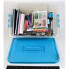 Image 1 : SMALL TOTE OF STATIONARY AND OFFICE SUPPLIES