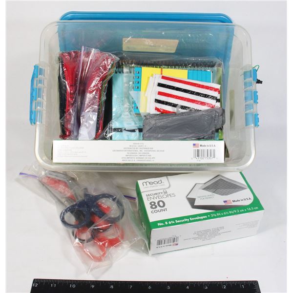 SMALL TOTE OF NOTEBOOKS, ENVELOPES, SCISSORS