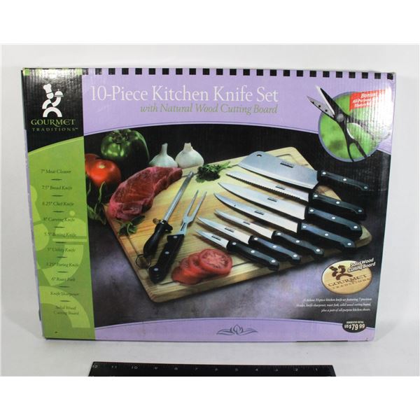NEW OPEN BOX KNIFE SET WITH CHOPPING BLOCK
