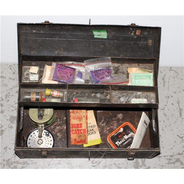 METAL TACKLE BOX WITH CONTENTS