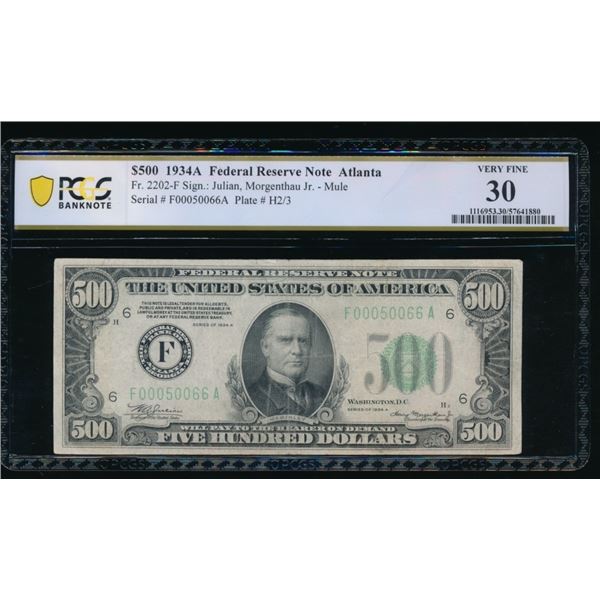 1934A $500 Atlanta FRN PCGS 30