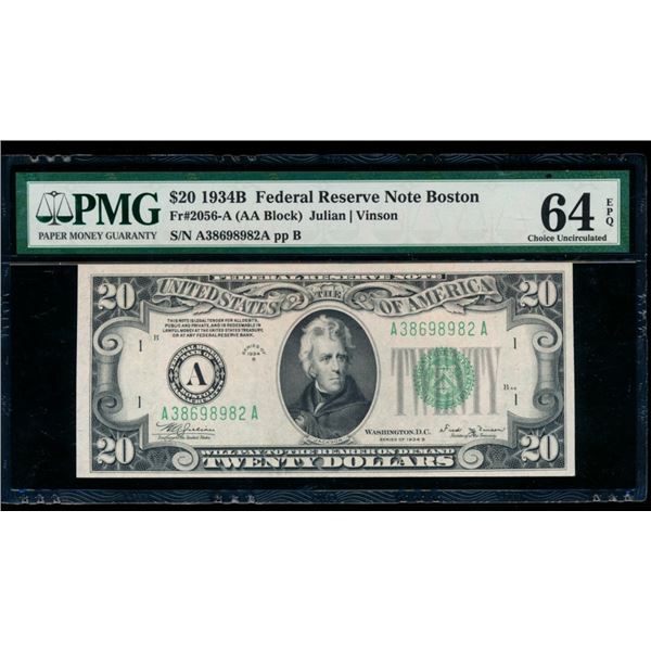 1934B $20 Boston FRN PMG 64EPQ