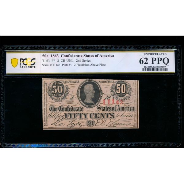 50 Cent 1863 T-63 Confederate PCGS 62PPQ