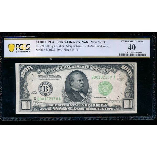 1934 $1000 New York PCGS 40