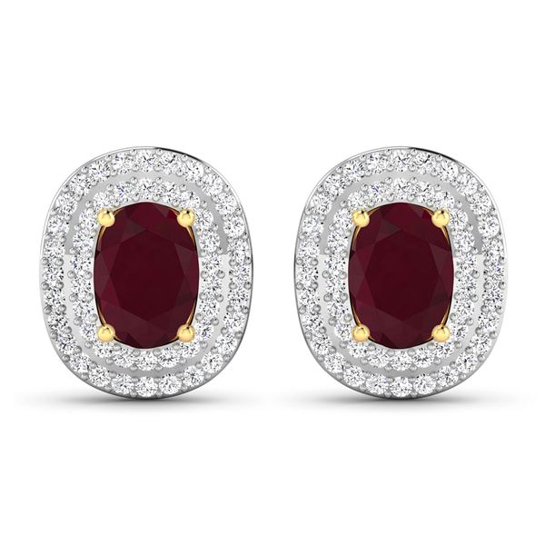 14KT Yellow Gold 1.7ctw Ruby and Diamond Earrings