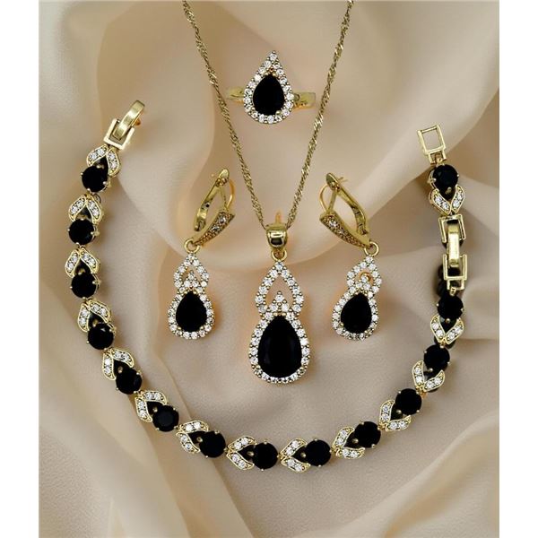 18 K Gold Plate Lab Simulated Black Diamond Jewelry Set