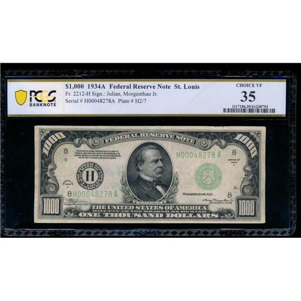 1934A $1000 St Louis FRN PCGS 35
