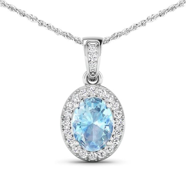 14KT White Gold 0.96ct Aquamarine and Diamond Pendant with Chain
