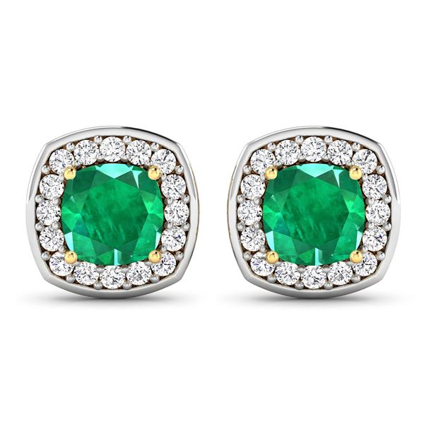 14KT Yellow Gold 1.92ctw Zambian Emerald and Diamond Earrings