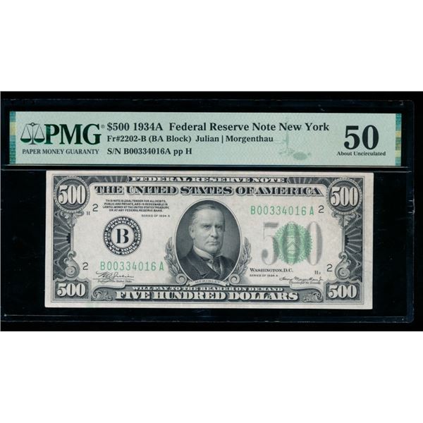 1934A $500 New York FRN PMG 50