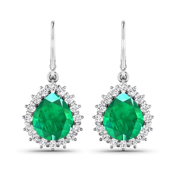 14KT White Gold 2.88ctw Zambian Emerald and Diamond Earrings