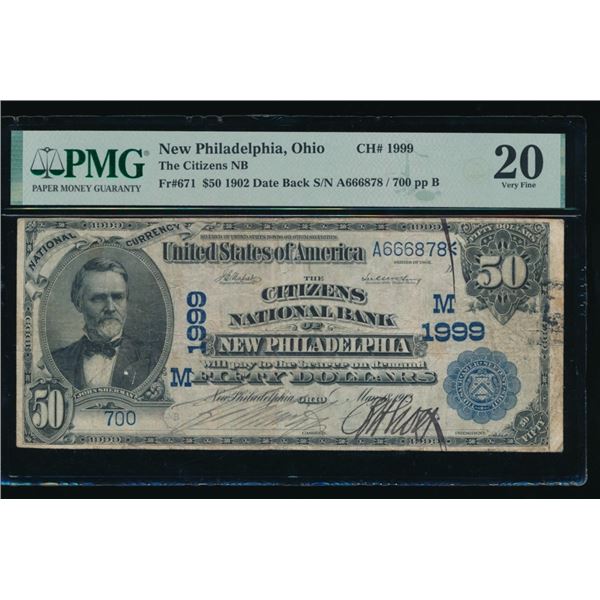 1902 $50 New Philadelphia OH National PMG 20