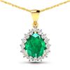 Image 1 : 14KT Yellow Gold 2.85ctw Zambian Emerald and Diamond Pendant