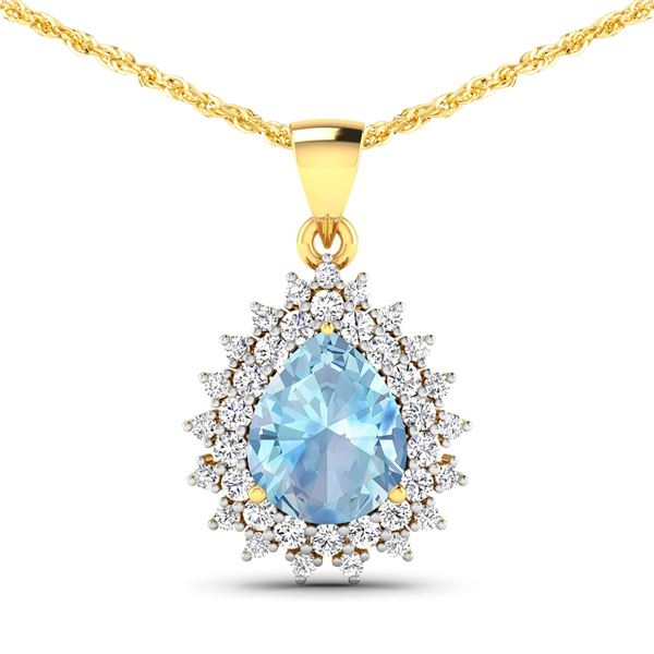 14KT Yellow Gold 2.3ctw Aquamarine and Diamond Pendant