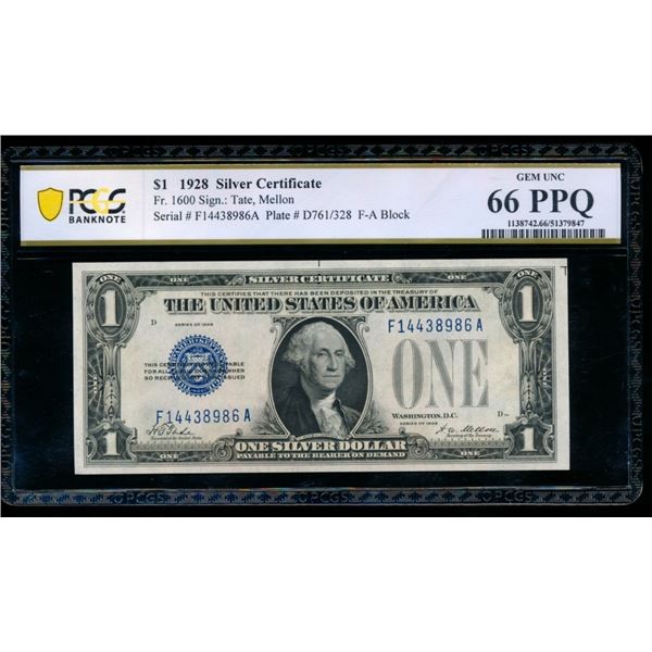 1928 $1 Silver Certificate PCGS 66PPQ