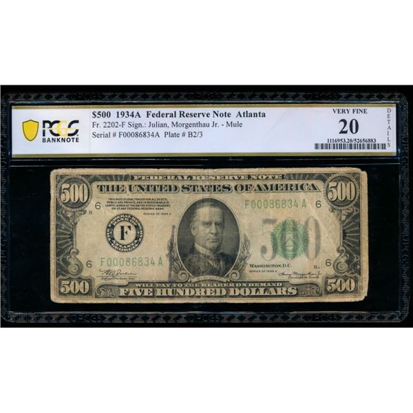 1934A $500 Atlanta FRN PCGS 20