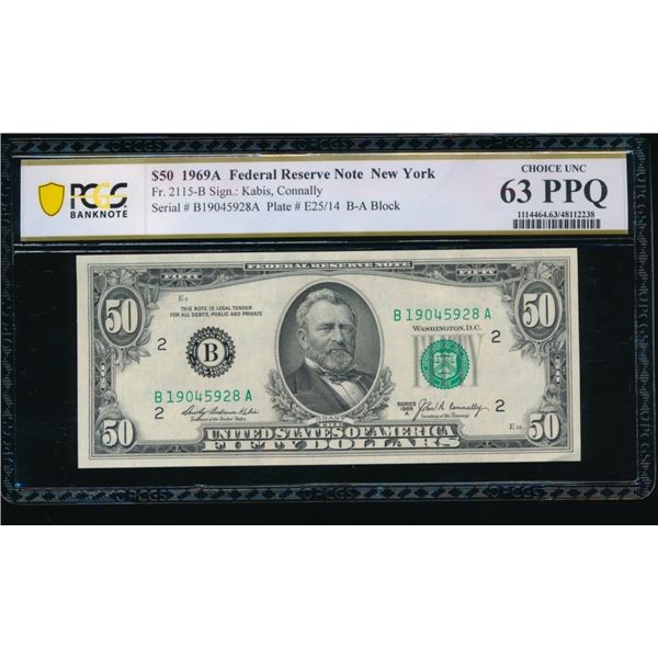 1969A $50 New York FRN PCGS 63PPQ