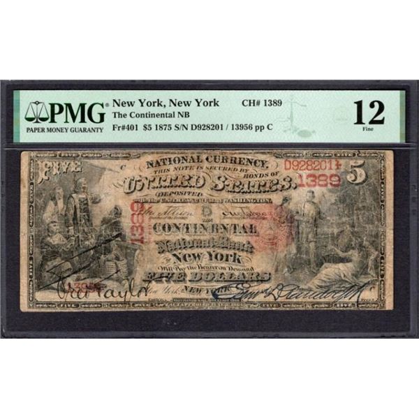 1875 $5 New York NY National PMG 12