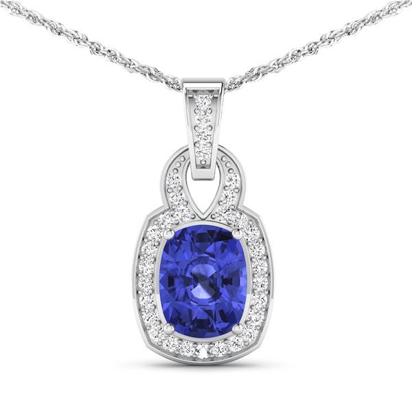 14KT White Gold 2.02ctw Tanzanite and Diamond Pendant