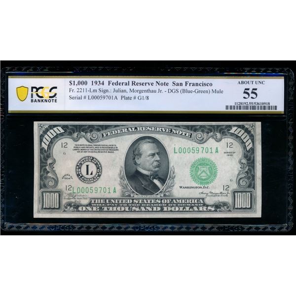 1934 $1000 San Francisco FRN PCGS 55