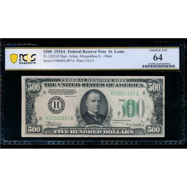 1934A $500 St Louis FRN PCGS 64