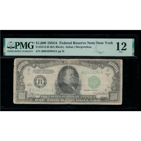 1934A $1000 New York FRN PMG 12