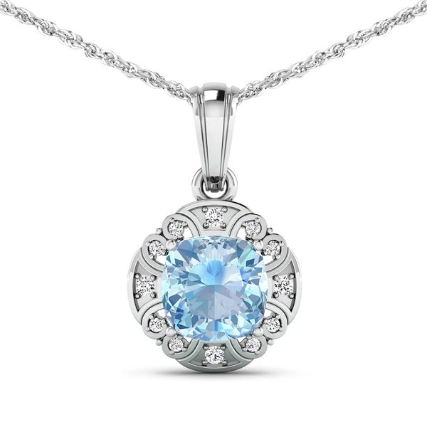 14KT White Gold 1.48ctw Aquamarine and Diamond Pendant