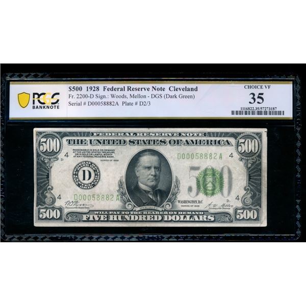 1928 $500 Cleveland FRN PCGS 35