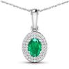 14KT White Gold 0.56ctw Zambian Emerald and Diamond Pendant
