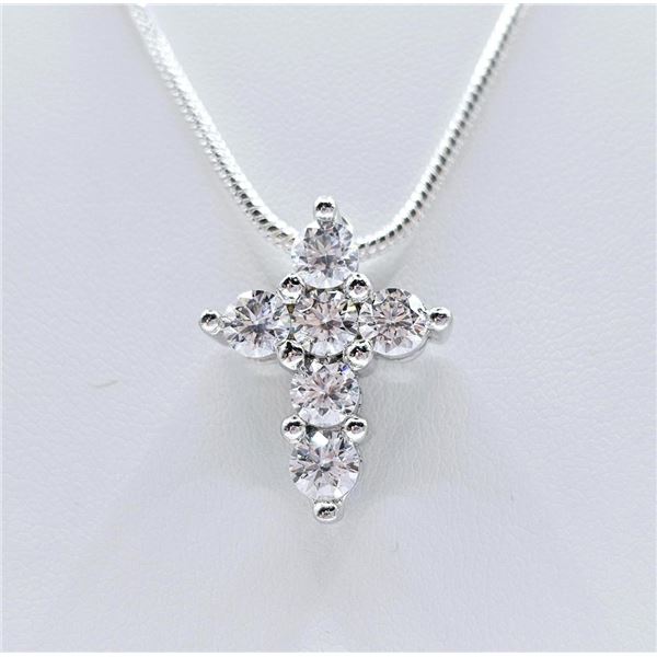Sparkling 14 Kt White Gold Plated Moissanite Cross Pendant