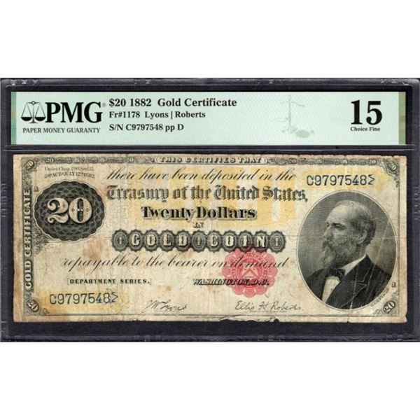 1882 $20 Gold Certificate PMG 15