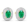 Image 3 : 14KT Yellow Gold 1.12ctw Zambian Emerald and Diamond Earrings