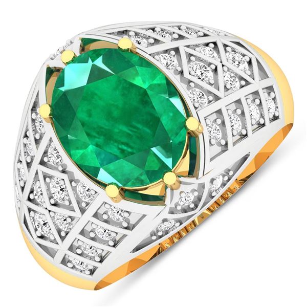 14KT Yellow Gold 2.03ctw Zambian Emerald and Diamond Ring