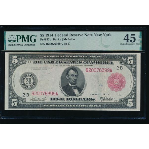 1914 $5 Red Seal New York FRN PMG 45EPQ