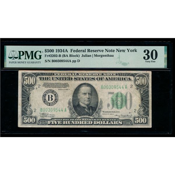 1934A $500 New York FRN PMG 30
