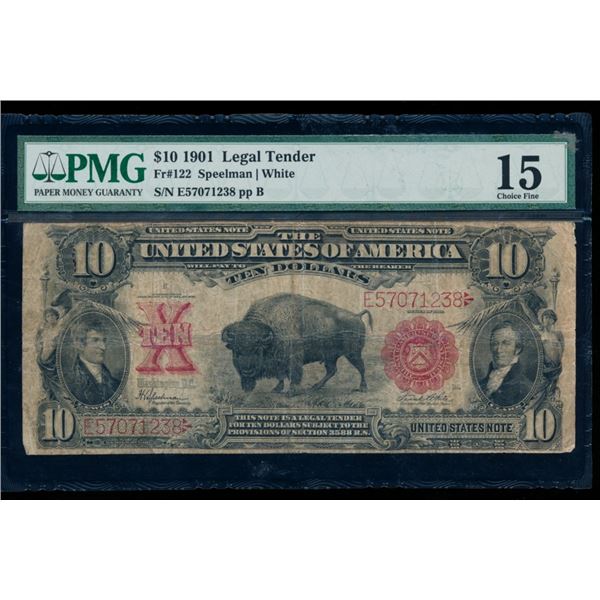 1901 $10 Bison Legal Tender Note PMG 15