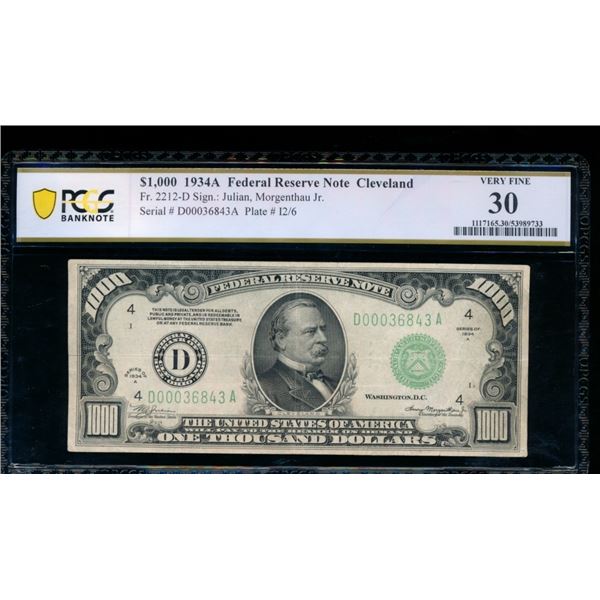 1934A $1000 Cleveland FRN PCGS 30
