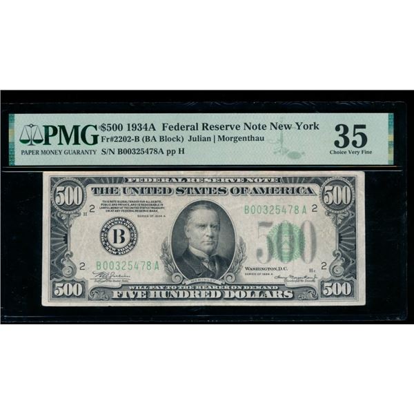 1934A $500 New York FRN PMG 35
