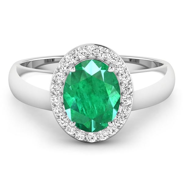 14KT White Gold 1.53ct Zambian Emerald and Diamond Ring