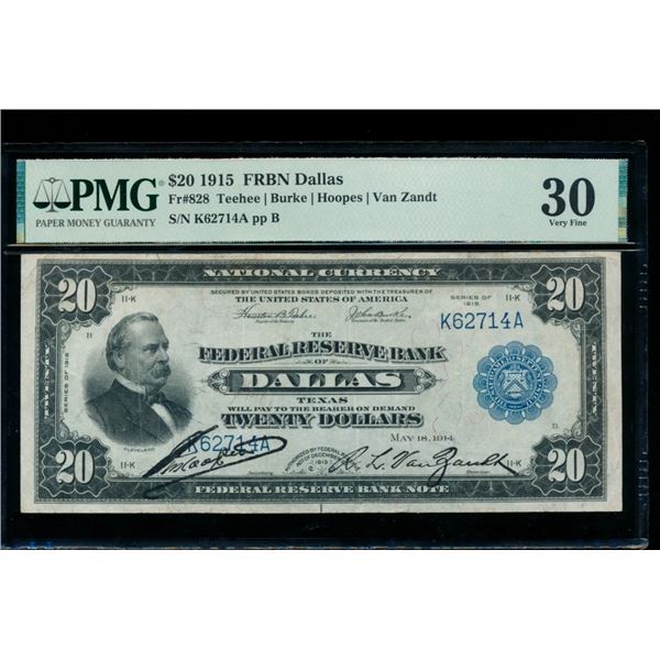 1915 $20 Dallas FRBN PMG 30