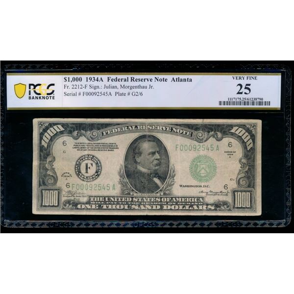 1934A $1000 Atlanta FRN PCGS 25
