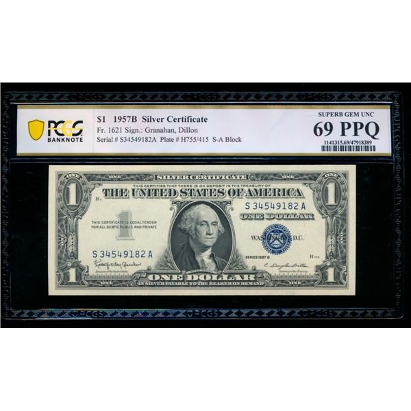 1957B $1 Silver Certificate PCGS 69PPQ
