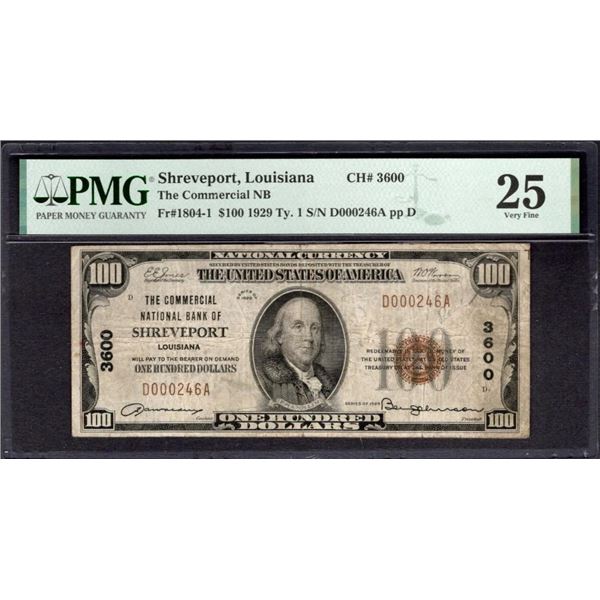 1929 $100 Shreveport LA National PMG 25